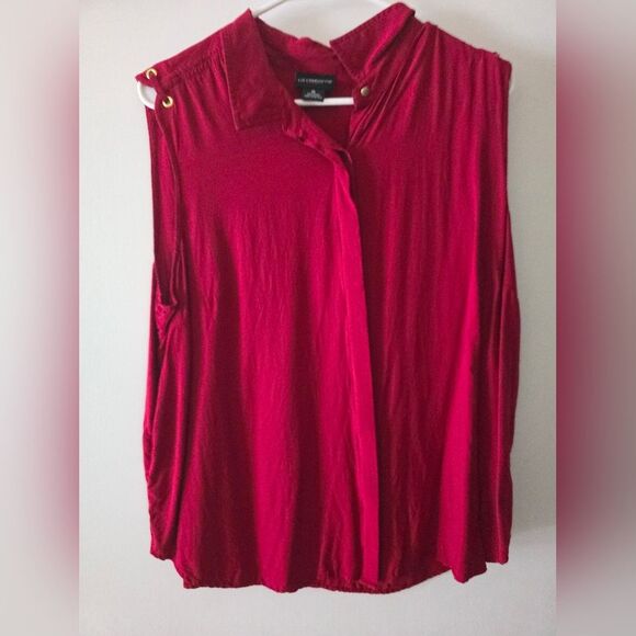 Liz Claiborne- Career Red Sleeveless Button-up Top. Size XL - Picture 1 of 4